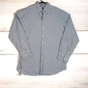 Scott Barber M Plaid Cotton Shirt Blue Brown LS Business‎ Casual Classic Fit